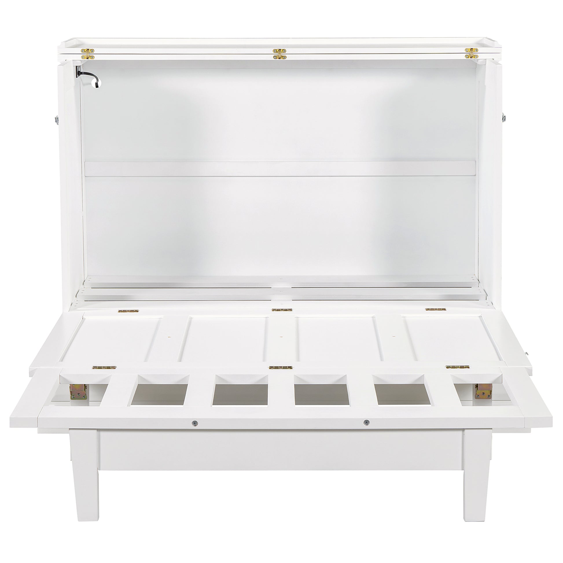 variant-group:rf-n701bs701p170501k|Roomfitters Full Size Murphy Bed Cabinet with Charging Station and Storage Drawer, Freestanding Fold Out Guest Bed, White