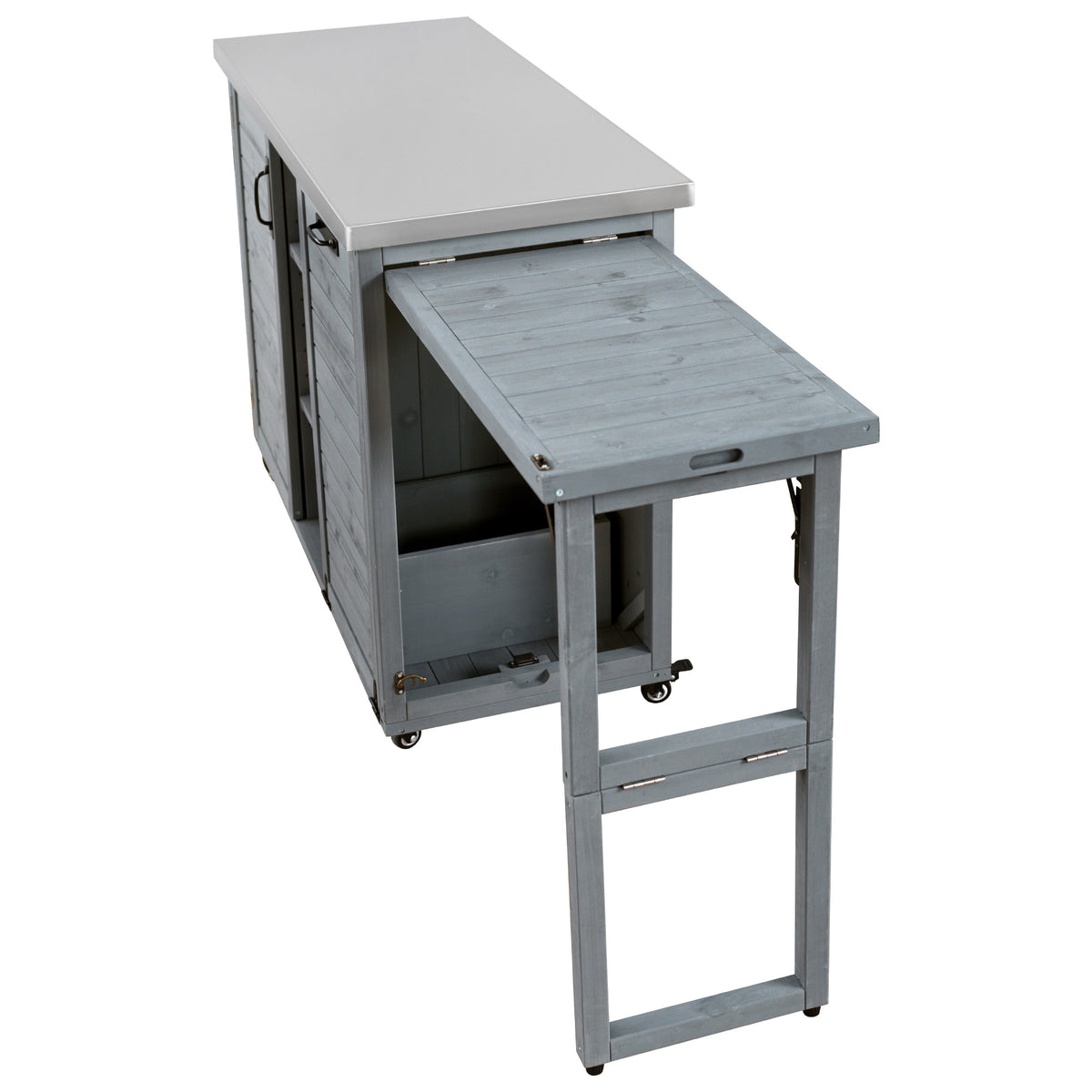 variant-group:rf-n707p370276g|Roomfitters 78.3" Outdoor Kitchen Island with Foldable Grill Table, Stainless Steel Top & Tilt Trash Can Storage, Grey Blue