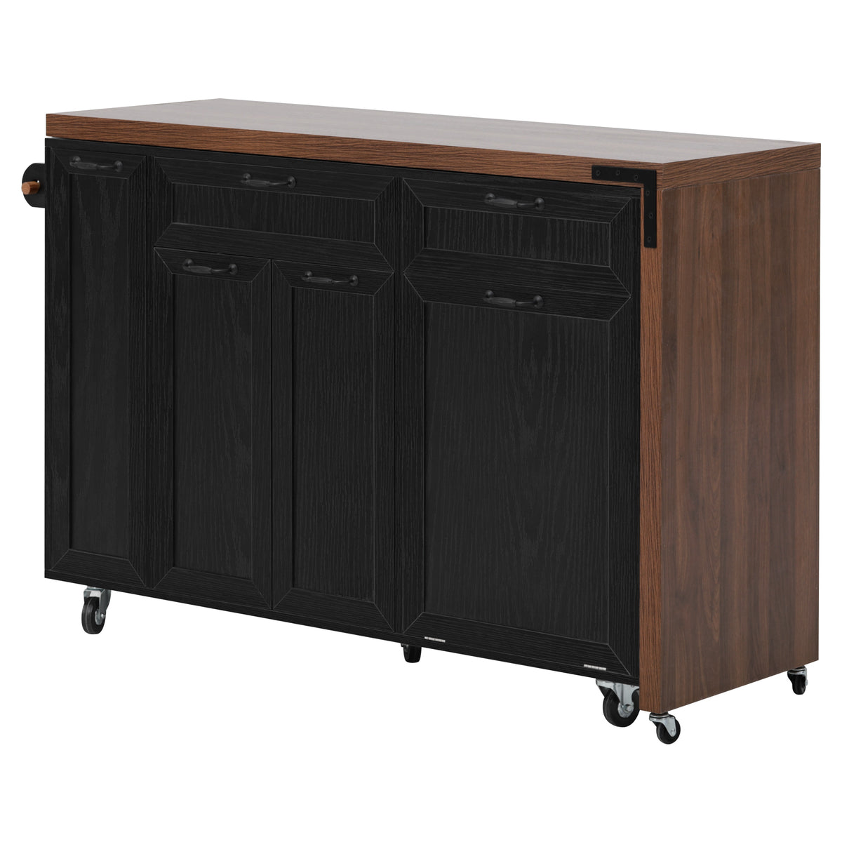variant-group:rf-n707s000026b|Roomfitters 102.3" Kitchen Island with Tilt Out Trash Can Cabinet, Rolling Storage Cart, Slide-out Spice Rack, Black