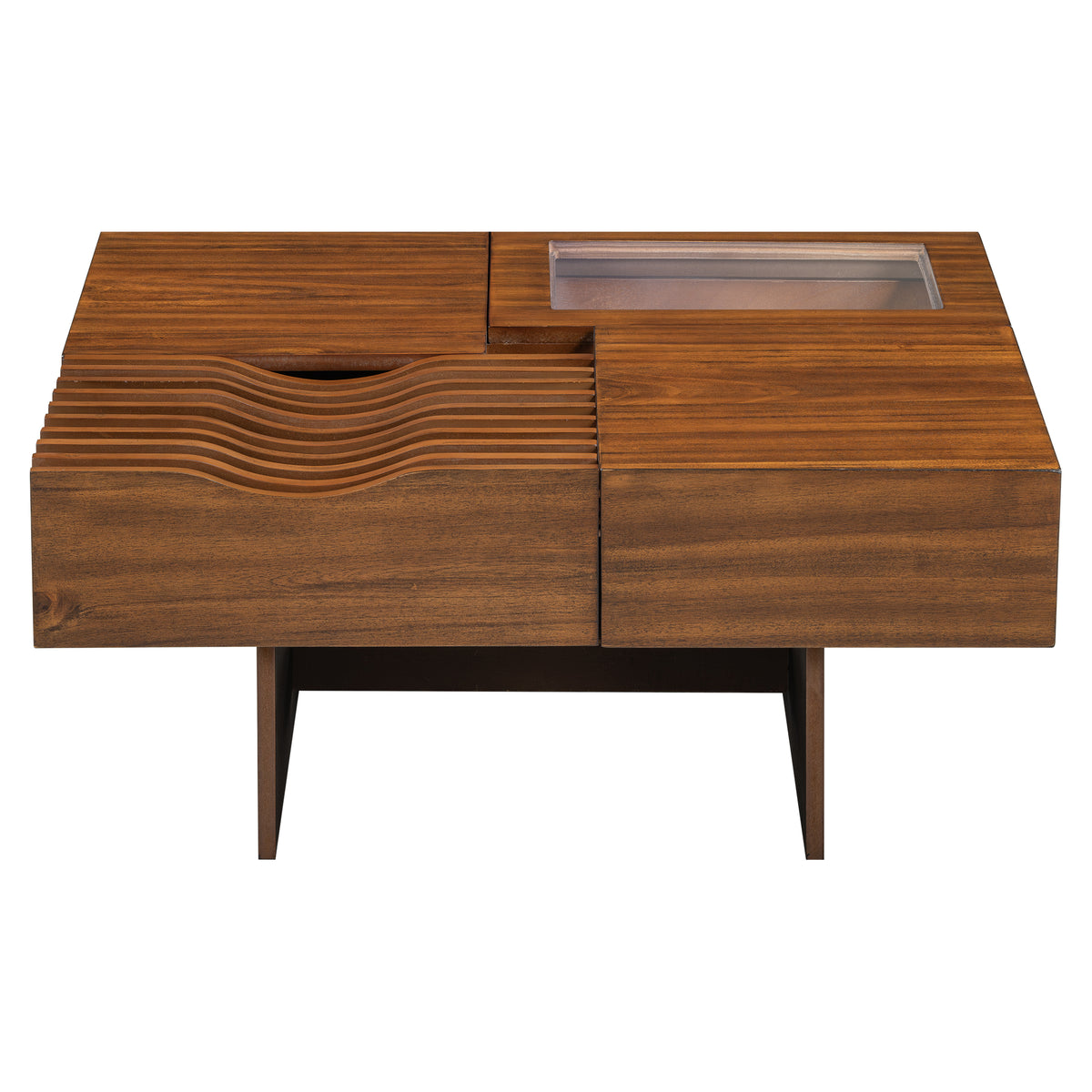 variant-group:rf-n724p270432d|Roomfitters Square Mid-Century Coffee Table with Glass Top and 3 Storage Compartments, Solid Wood Legs, Brown