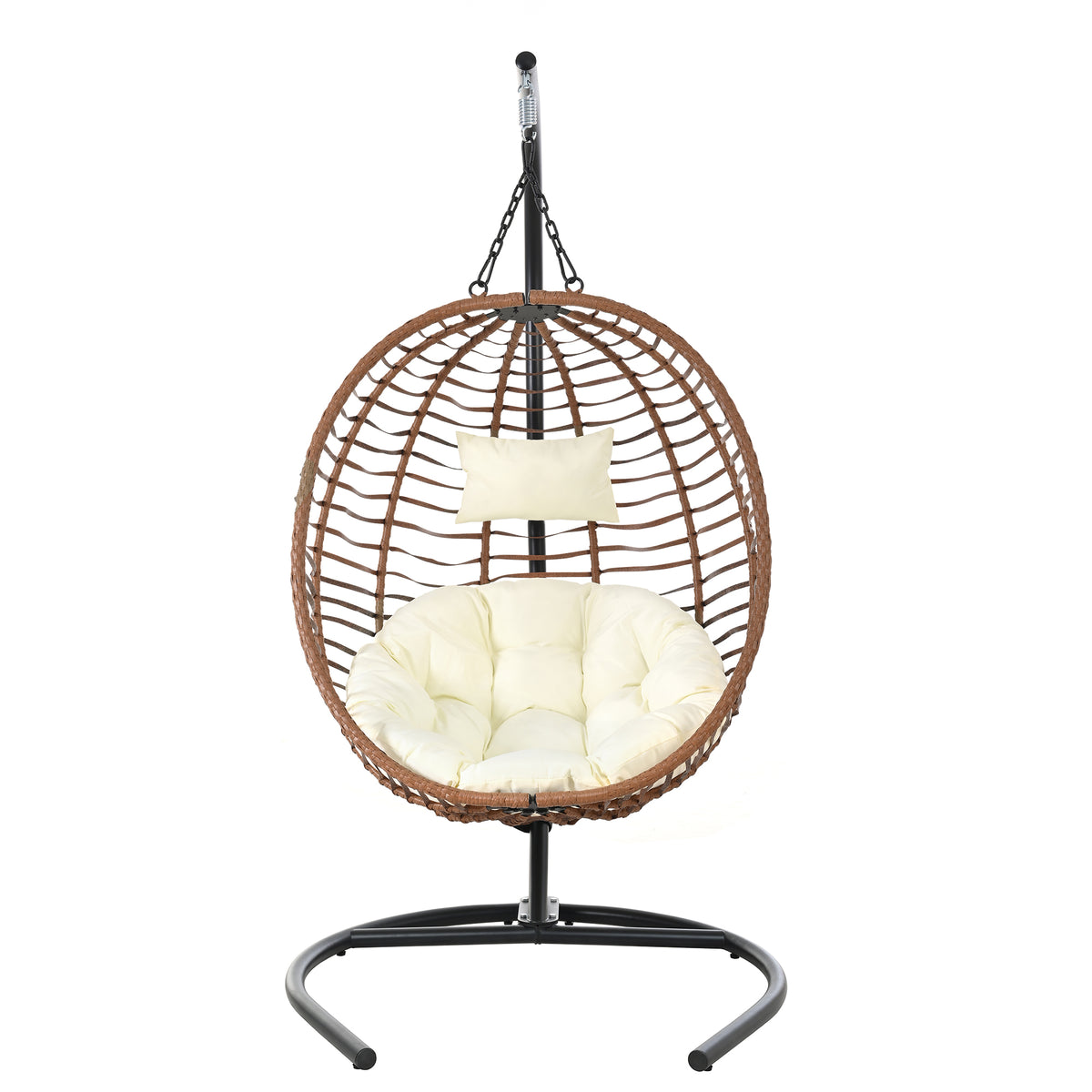 variant-group:rf-n711p389503k|Roomfitters Single Person Folding Egg Chair with Stand, UV Resistant Wicker Rattan Swing for Patio, Garden, Brown+Beige