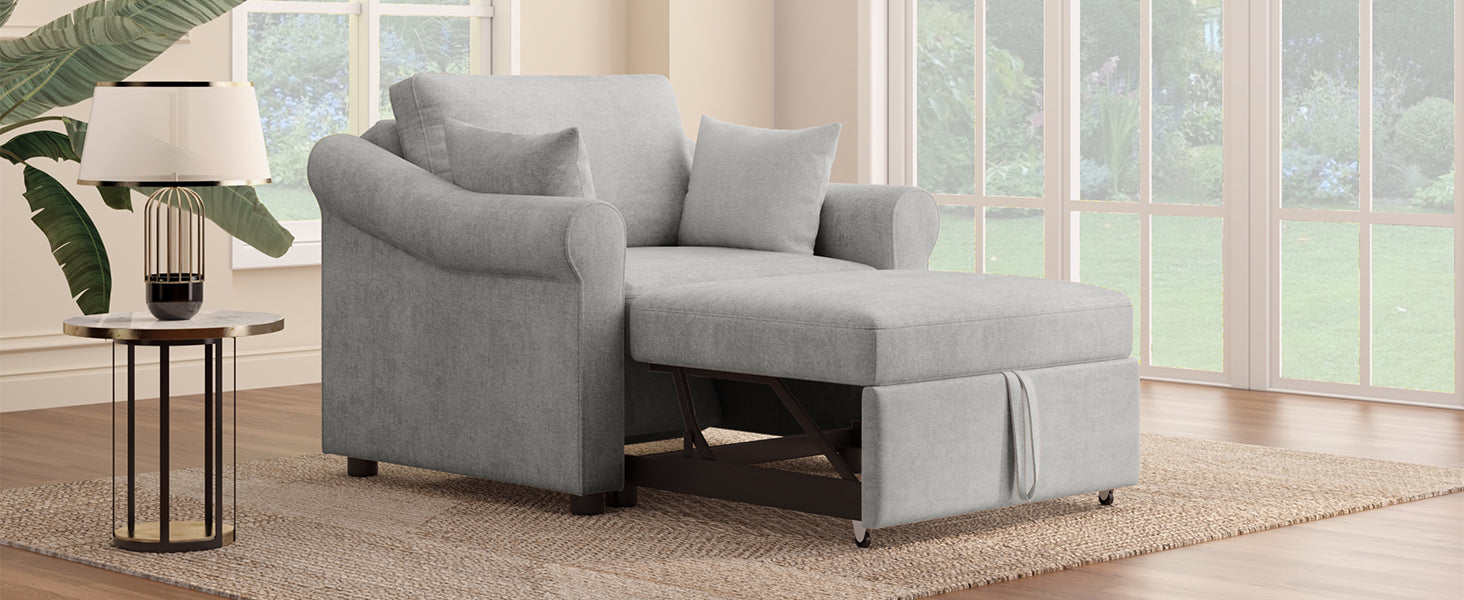 variant-group:rf-n701bs701p468429e|Roomfitters Chenille Convertible Sleeper Chair, 3 in 1 Single Sofa Bed Lounger, Adjustable Backrest Pull Out Bed, Gray