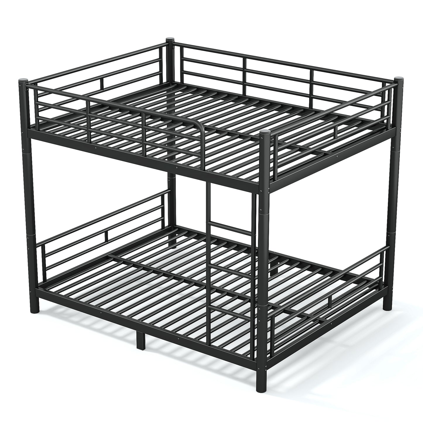variant-group:rf-w1580s00607|Roomfitters Queen over Queen Metal Bunk Bed Frame for Teens Adults, Convertible 2 Separate Beds Round Tube, Black