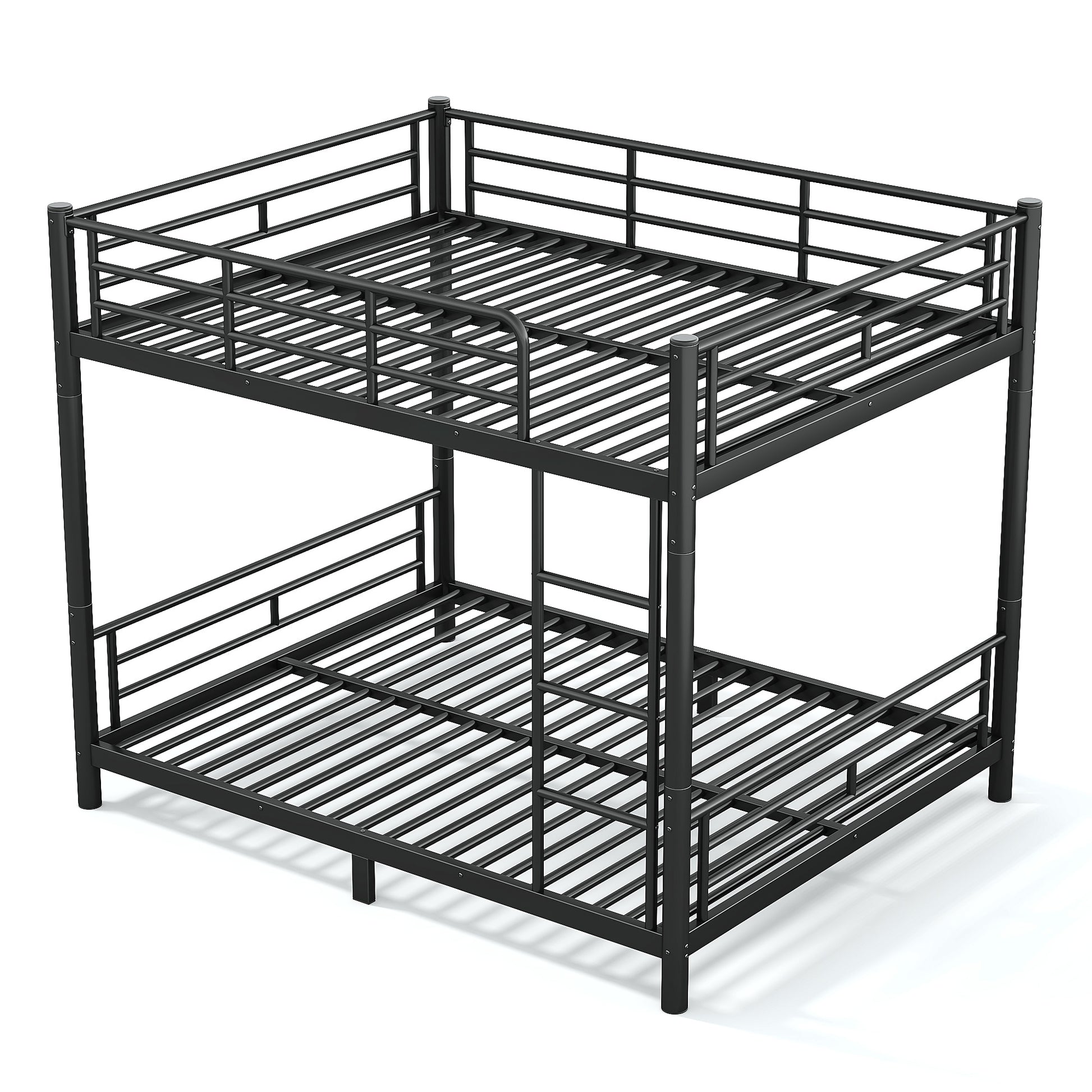 variant-group:rf-w1580s00607|Roomfitters Queen over Queen Metal Bunk Bed Frame for Teens Adults, Convertible 2 Separate Beds Round Tube, Black