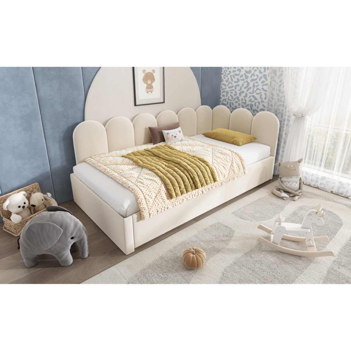 variant-group:rf-n736aa20362122b|Roomfitters Velvet Upholstered Twin Daybed with Pull Out Trundle, Sofa Bed with Metal Slat Frame, Beige