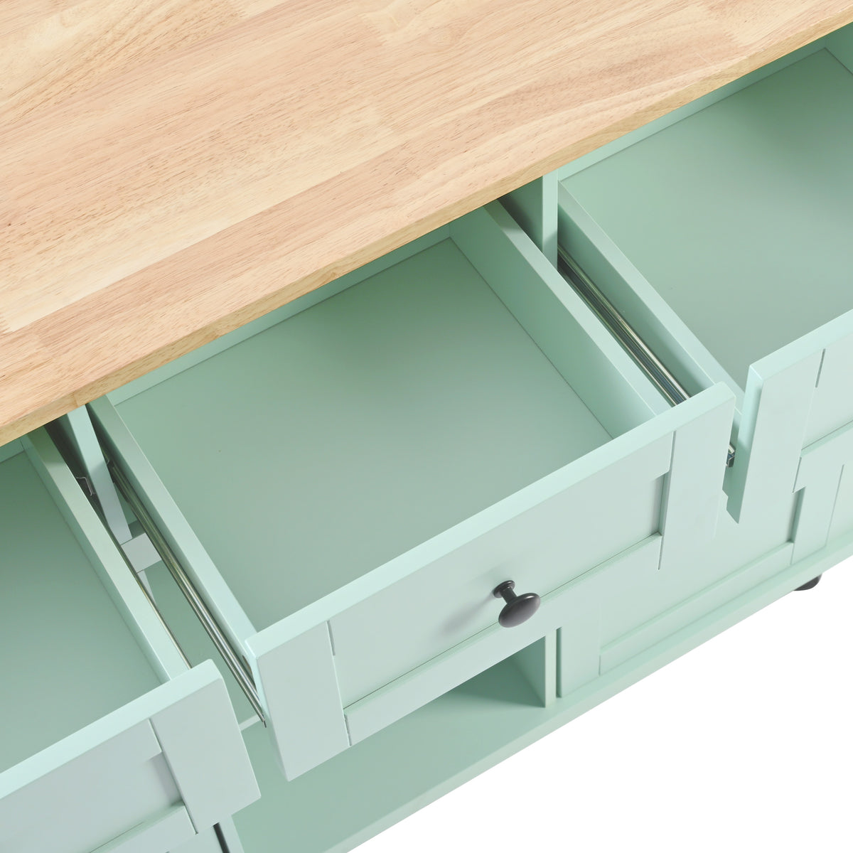 variant-group:rf-n707wf298028aae|Roomfitters Kitchen Cart with Rubber Wood Drop-Leaf Countertop, Cabinet Door Storage Racks, 5-Wheel Kitchen Island with Storage Cabinet & 3 Drawers, Mint Green