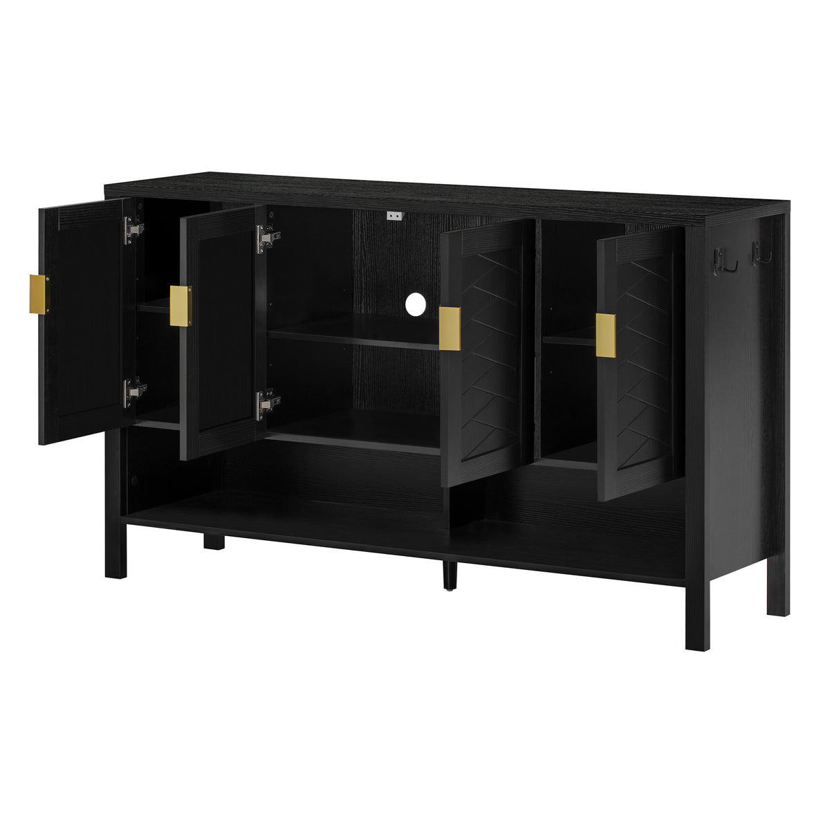 variant-group:rf-n711p345165b|Roomfitters Sideboard Buffet Cabinet with 4 Door Mid-century Modern Geometric Storage and Open Shelf for Kitchen & Dining, Black