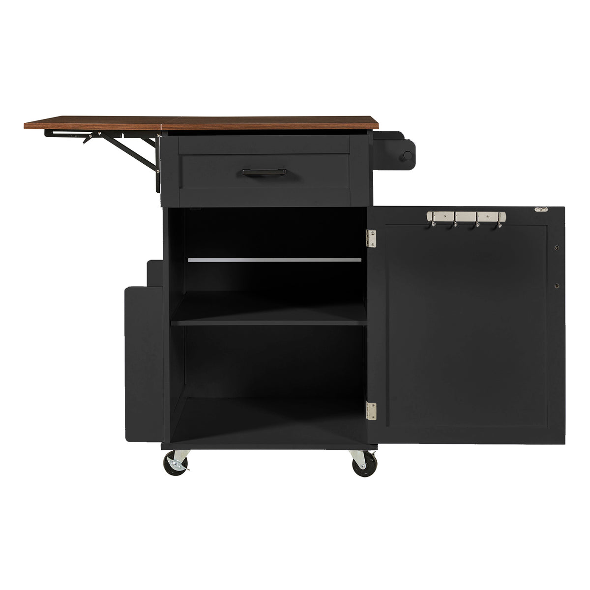 variant-group:rf-n707p404539b|Roomfitters 39.3" Kitchen Island with Drop Leaf, Rolling Kitchen Cart with Storage Drawer and Spice Rack, Modern Style, Black