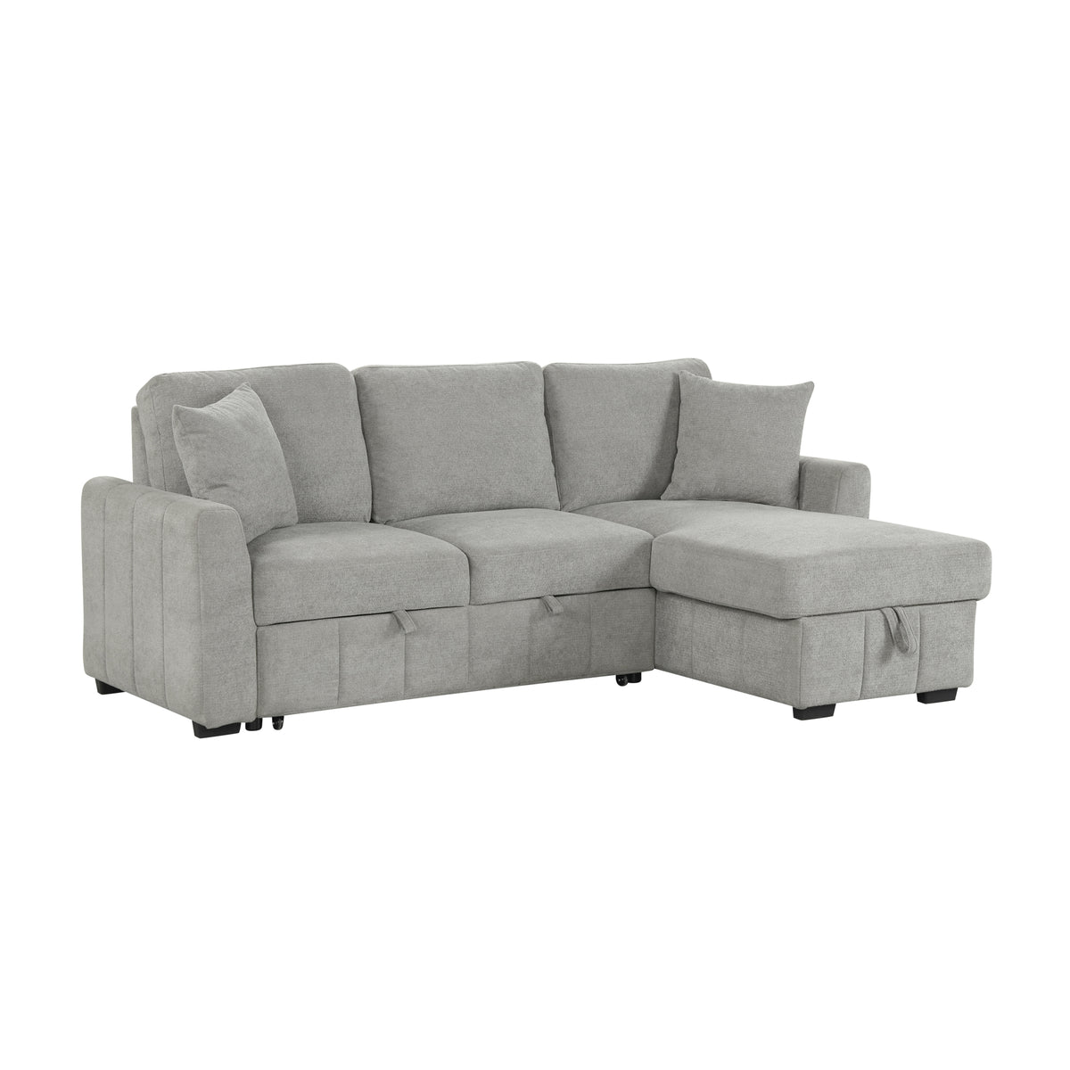 variant-group:rf-n711wy000467aae|Roomfitters 90" L-Shaped Sectional Sleeper Sofa with Storage Chaise and Pull Out Bed, Fold Down Cup Holder Table, Grey