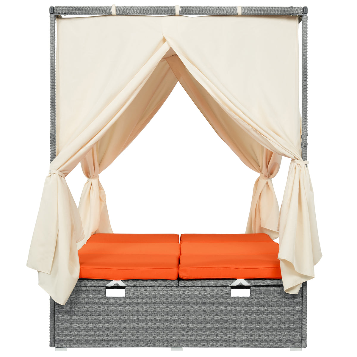 variant-group:rf-n711wy000471aao|Roomfitters Modern Tropical Orange PE Rattan Outdoor Double Sun Lounger, Patio Daybed, Adjustable Recline, Canopy