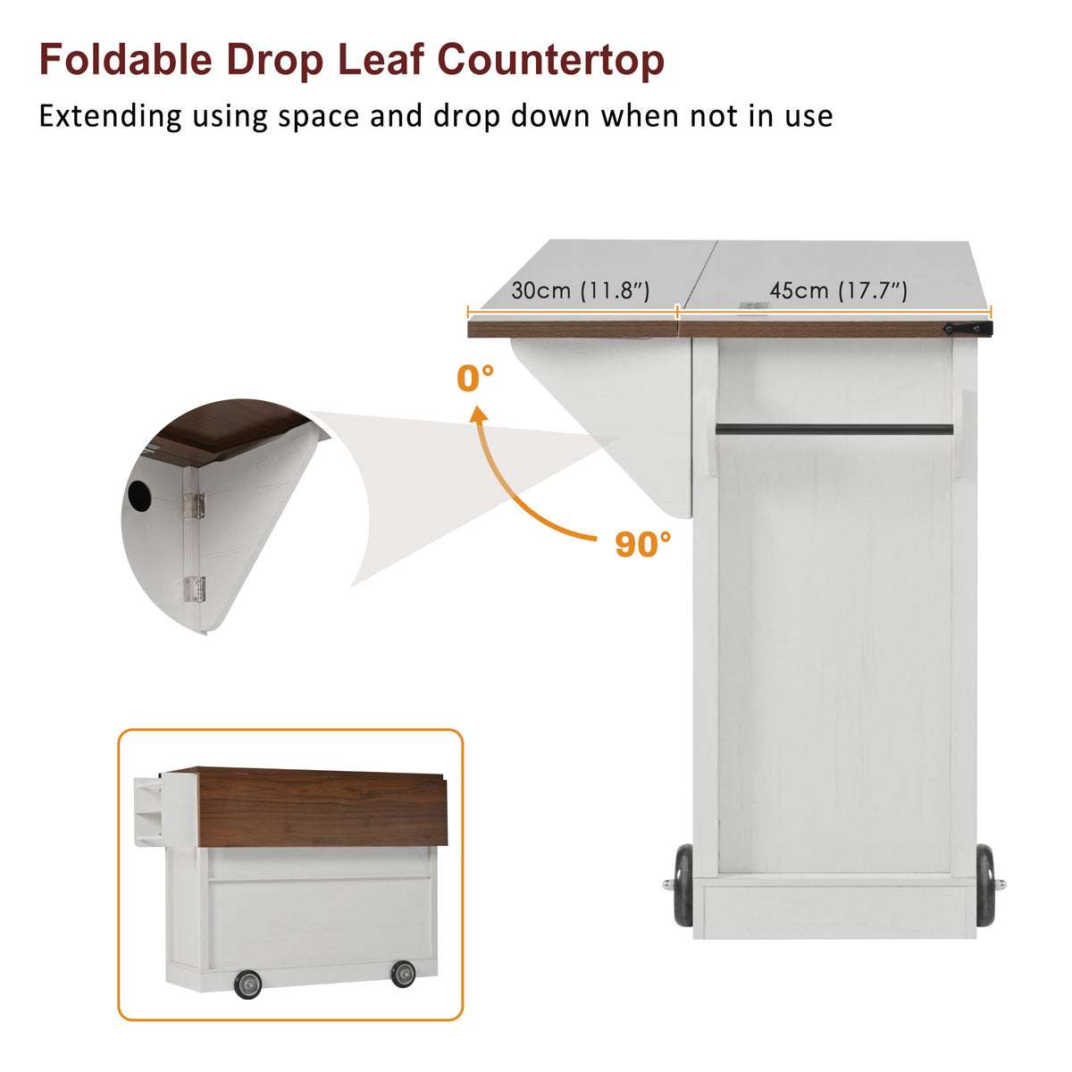 variant-group:rf-n707p349814w|Roomfitters 54" Farmhouse Kitchen Island with Drop Leaf, Power Outlet, Wine Rack, 2 Drawers, 2 Doors, White