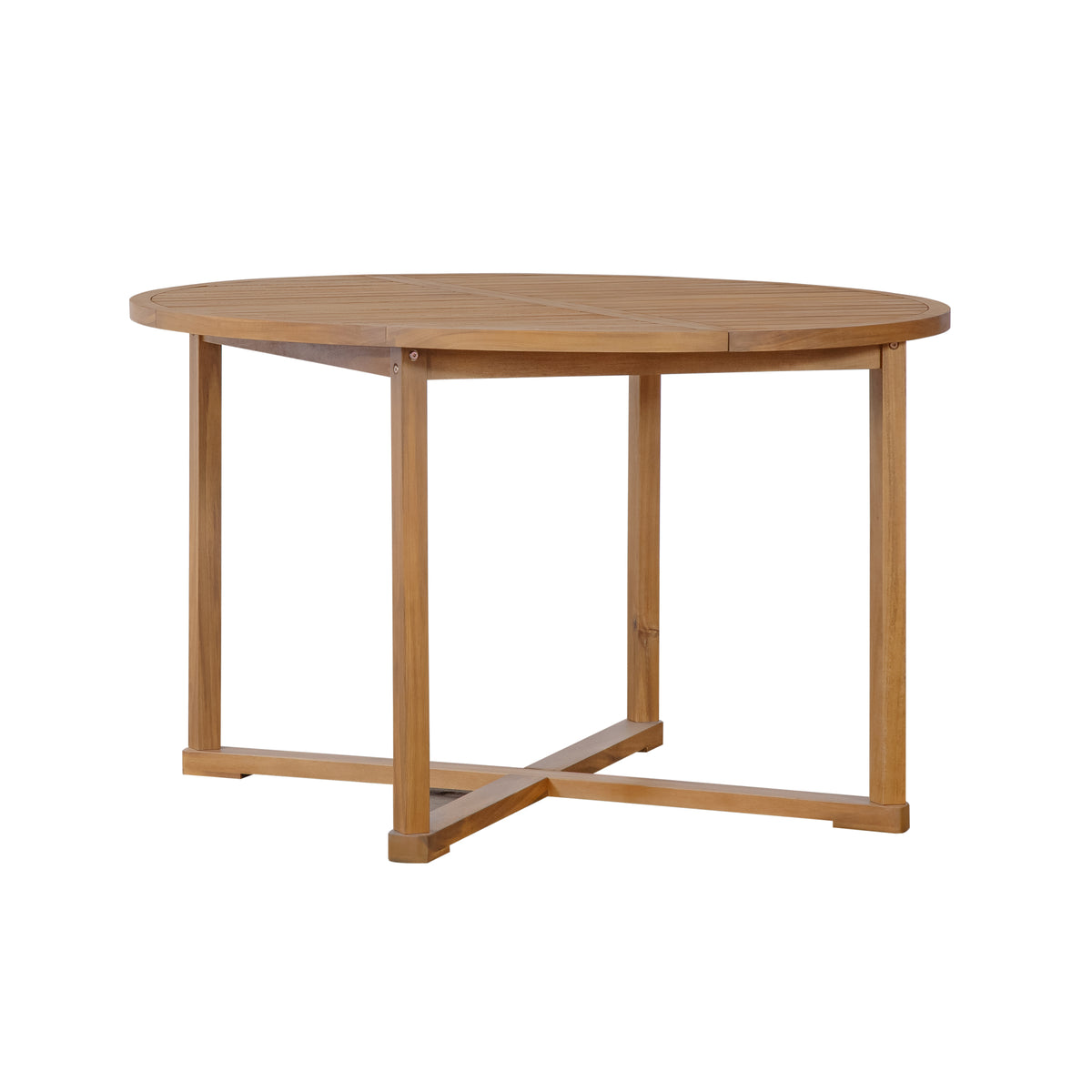 variant-group:rf-n711wy000475aao|Roomfitters 5-Piece Outdoor Dining Set for 4, 47.2-Inch Round Acacia Wood Table, Natural Brown Slatted Patio Group