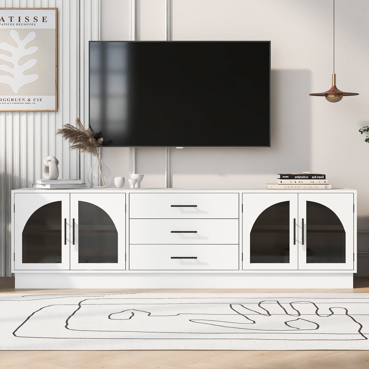 variant-group:rf-n724p284467k|Roomfitters Modern Minimalist TV Stand for up to 75 Inch TV, Entertainment Console Cabinet with Adjustable Shelves, White