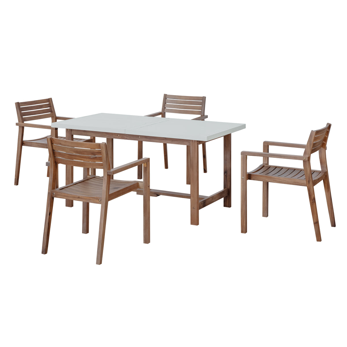 variant-group:rf-n711wy000477aad|Roomfitters Farmhouse 5-Piece Outdoor Dining Set for 4, 59-Inch Rectangular Table, Umbrella Hole, Light Grey Acacia
