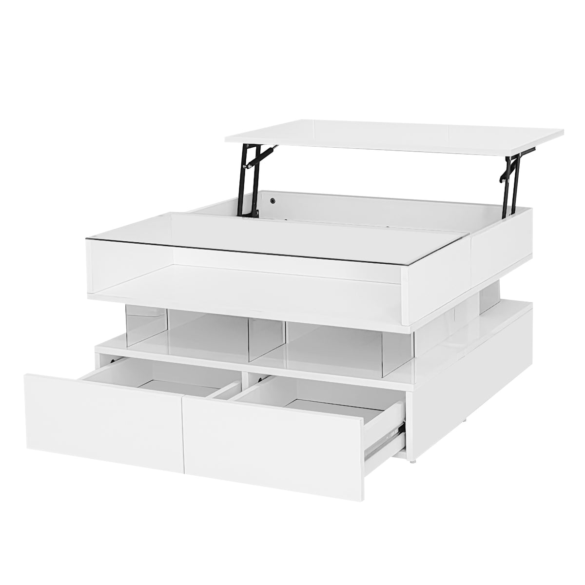 variant-group:rf-n724p290043k|Roomfitters Lift-Top Square Coffee Table with Glass Surface, Hidden Storage, High Gloss Finish, White