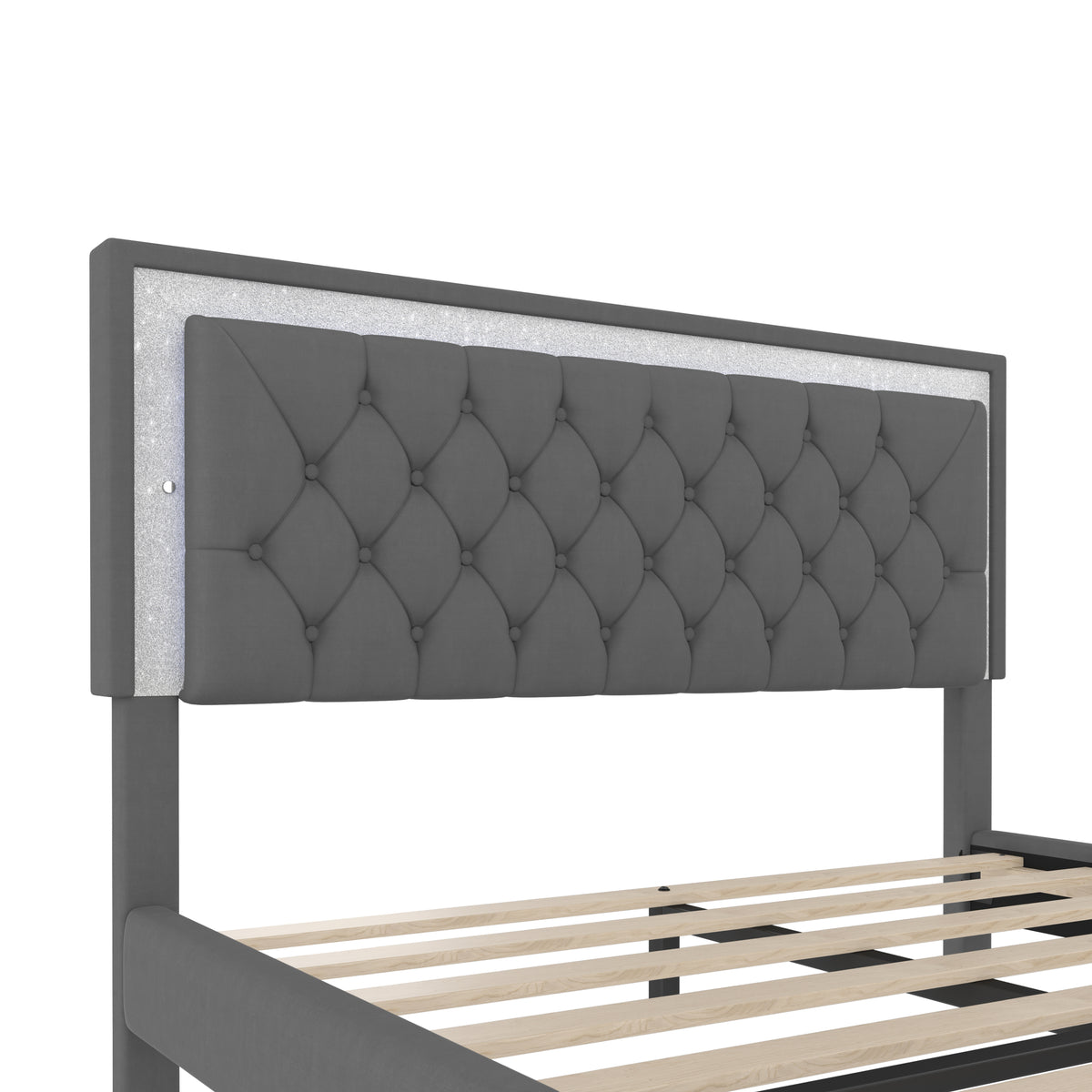 variant-group:rf-n733p183657e|Roomfitters Modern Velvet Queen Platform Bed with Tufted Headboard and Built-In Lighting, Gray