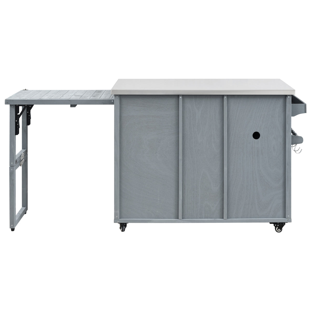 variant-group:rf-n707p370276g|Roomfitters 78.3" Outdoor Kitchen Island with Foldable Grill Table, Stainless Steel Top & Tilt Trash Can Storage, Grey Blue