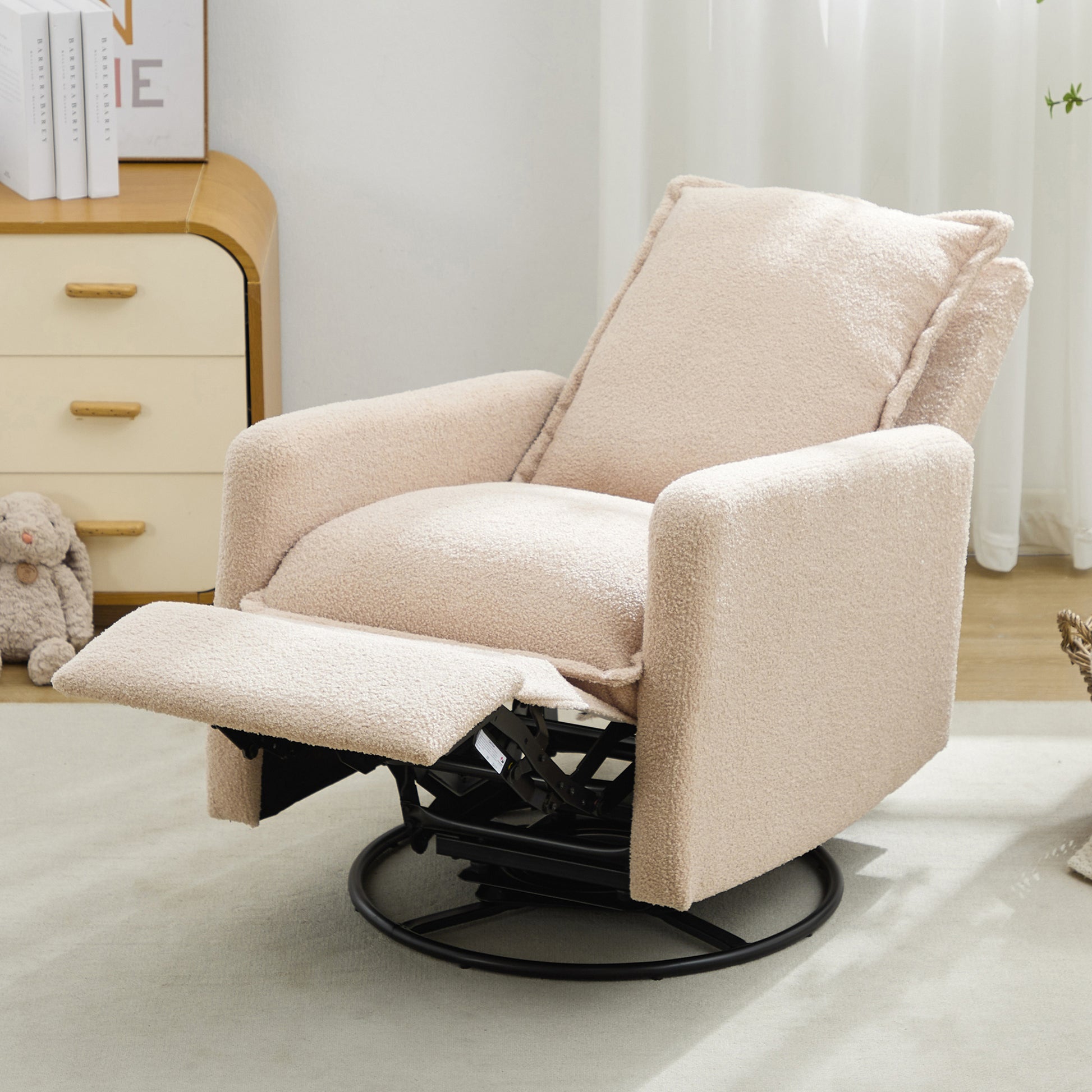 variant-group:rf-n701p348238o|Roomfitters Swivel Rocker Recliner Chair, Glider Rocking Armchair, Teddy Fleece Nursery Reclining Lounge Accent Chair, Oatmeal