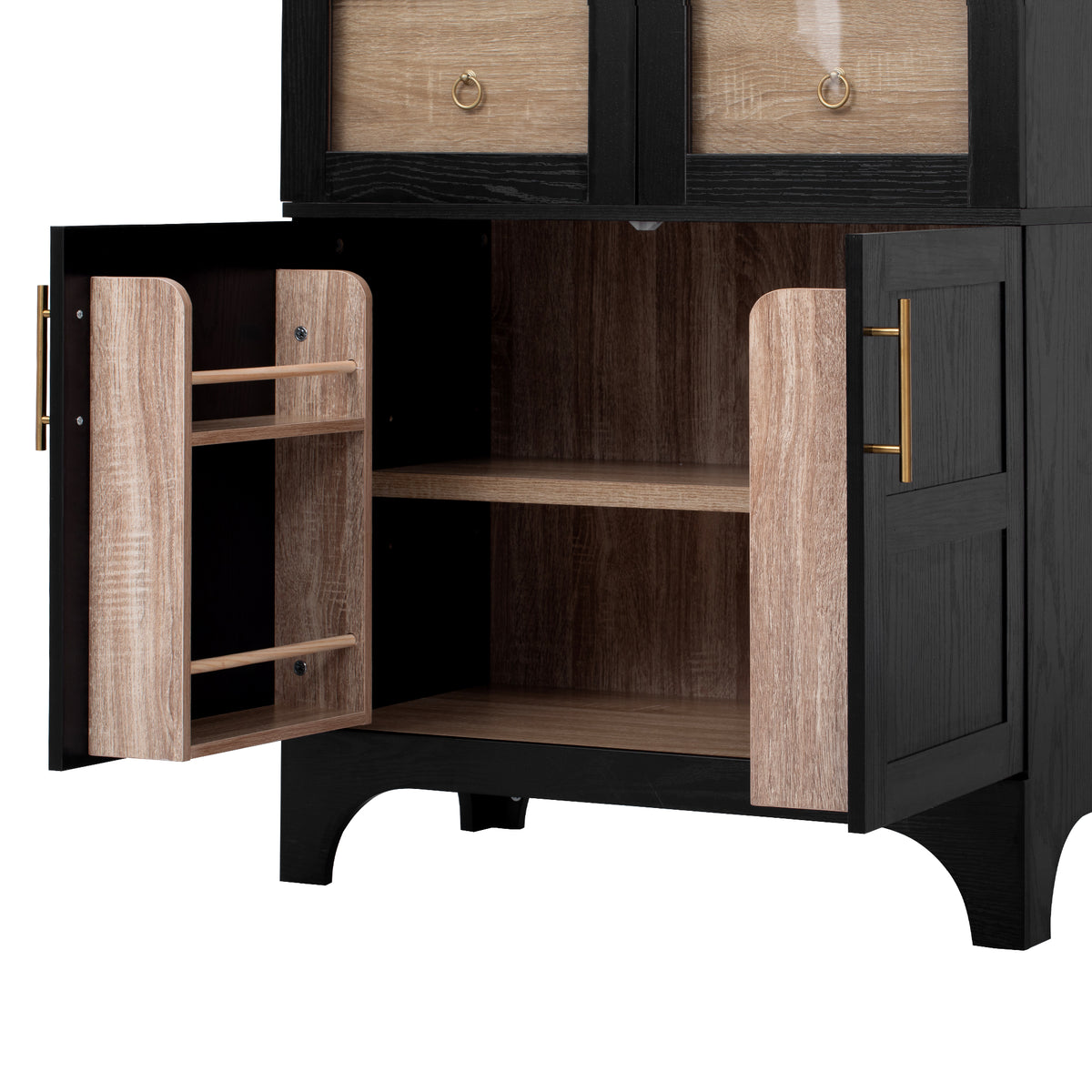 variant-group:rf-n707s288969b|Roomfitters 71" Pantry Cabinet with Arched Top & Glass Doors, 4-Door Storage Hutch with Adjustable Shelves for Kitchen, Black