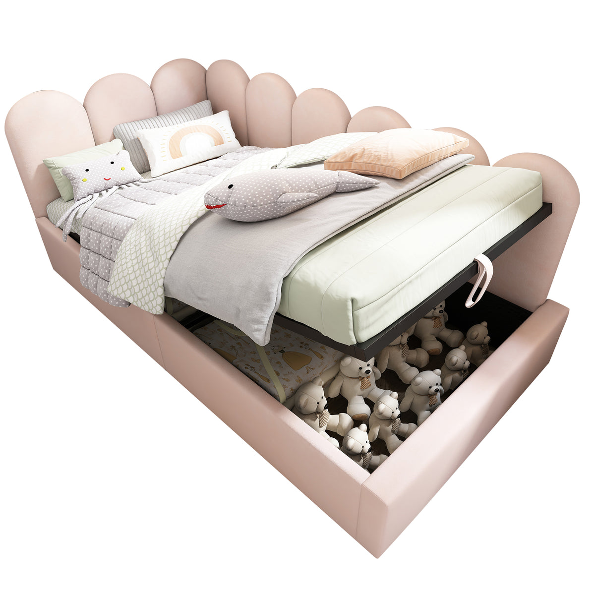 variant-group:rf-n736p333613p|Roomfitters Upholstered Twin Size Ottoman Daybed with Storage, Sofa Bed with Metal Slat Frame, Velvet Pink