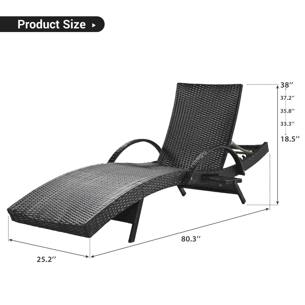 variant-group:rf-n707wf321204aab|Roomfitters 80" Outdoor Wicker Chaise Lounge Chairs, Set of 2, Reclining Patio Chairs with Pull-Out Table, Black