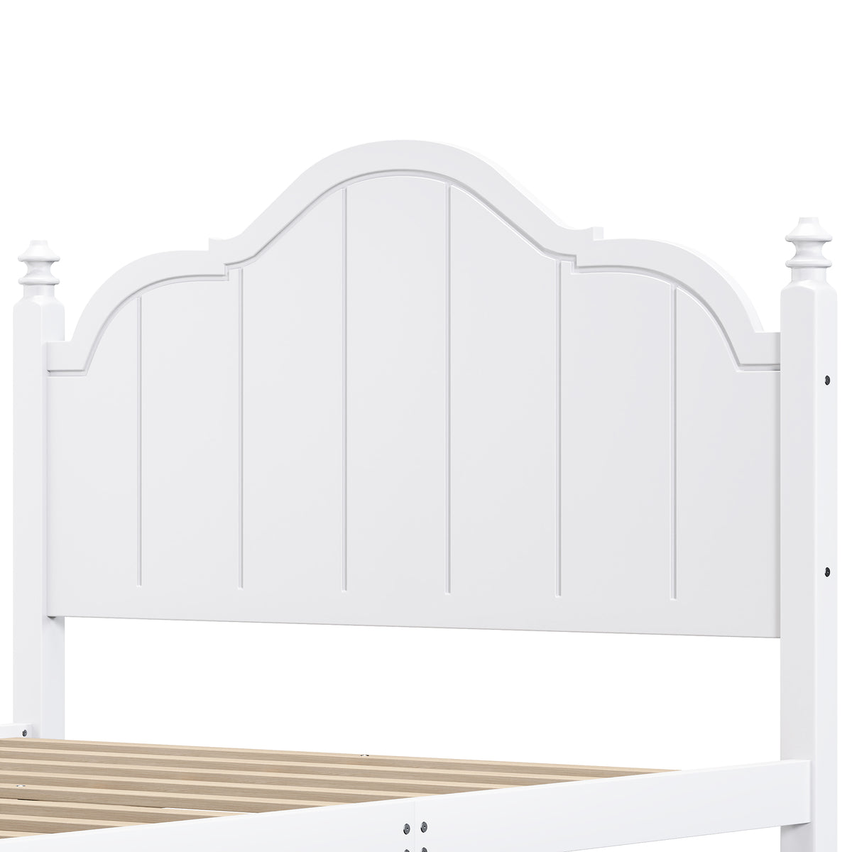 variant-group:rf-n733p360940k|Roomfitters Queen Wood Platform Bed Frame with Curved Headboard, Vintage Style Slat Support, No Box Spring Required, White