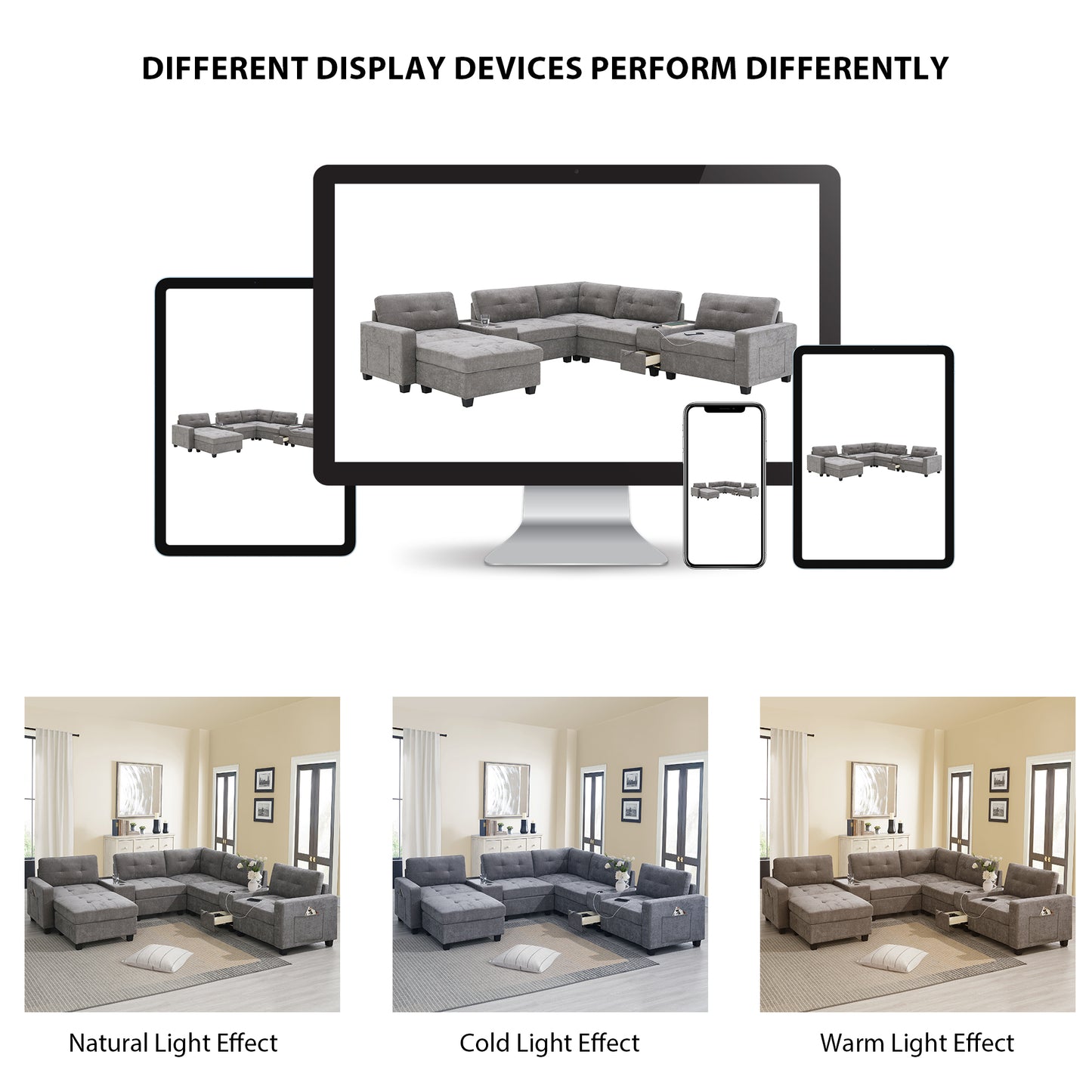 variant-group:rf-n723s1191e|Roomfitters 104 Inch Modular Sectional Sofa with Console and Cup Holders, Upholstered L-Shape Couch for Home Decor, Gray