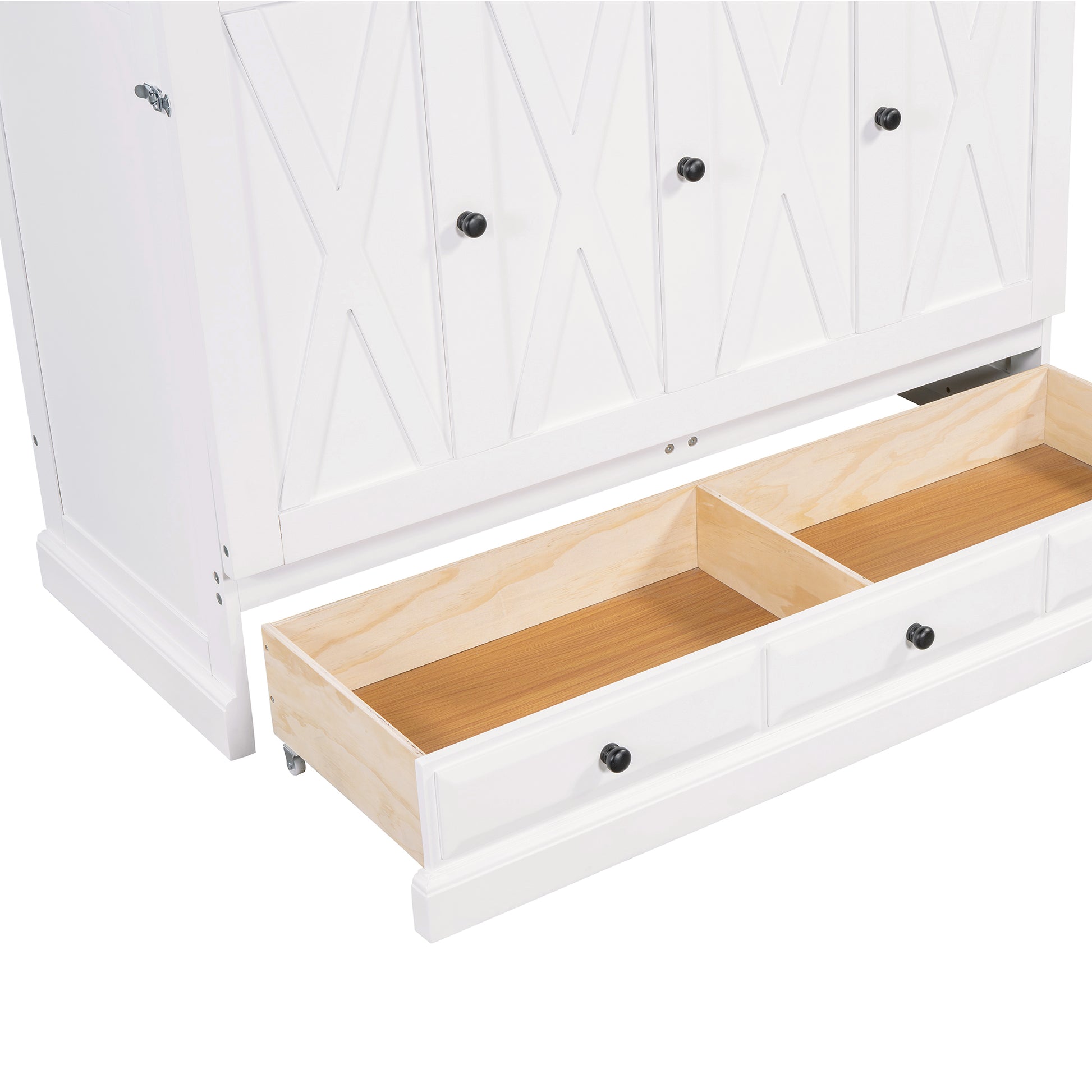 variant-group:rf-n701bs701p170503k|Roomfitters Queen Size Murphy Bed Cabinet with Charging Station and Storage Drawer, Freestanding Fold Out Guest Bed, White