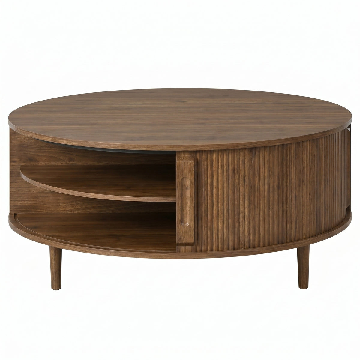 variant-group:rf-n724p416053m|Roomfitters Minimalist Round Lift-Top Coffee Table with Side Sliding Door, Antique Brown
