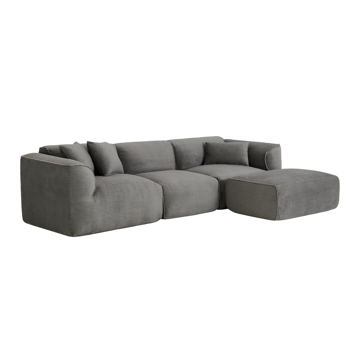 variant-group:rf-n711wy000450aae|Roomfitters Modern Velvet Sectional Sofa with Detachable Ottoman, 4-Seater Couch with Pillows for Living Room, Gray