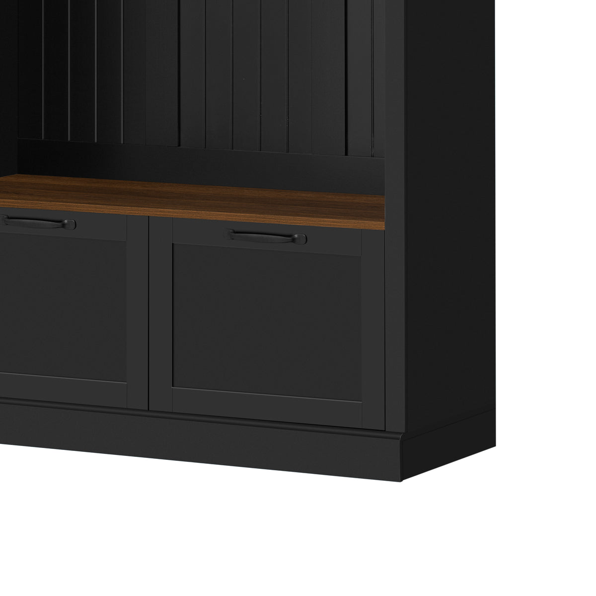 variant-group:rf-n724sj000160aab|Roomfitters 3-in-1 Entryway Hall Tree with Overhead Storage Cabinet, 2 Drawers, Black