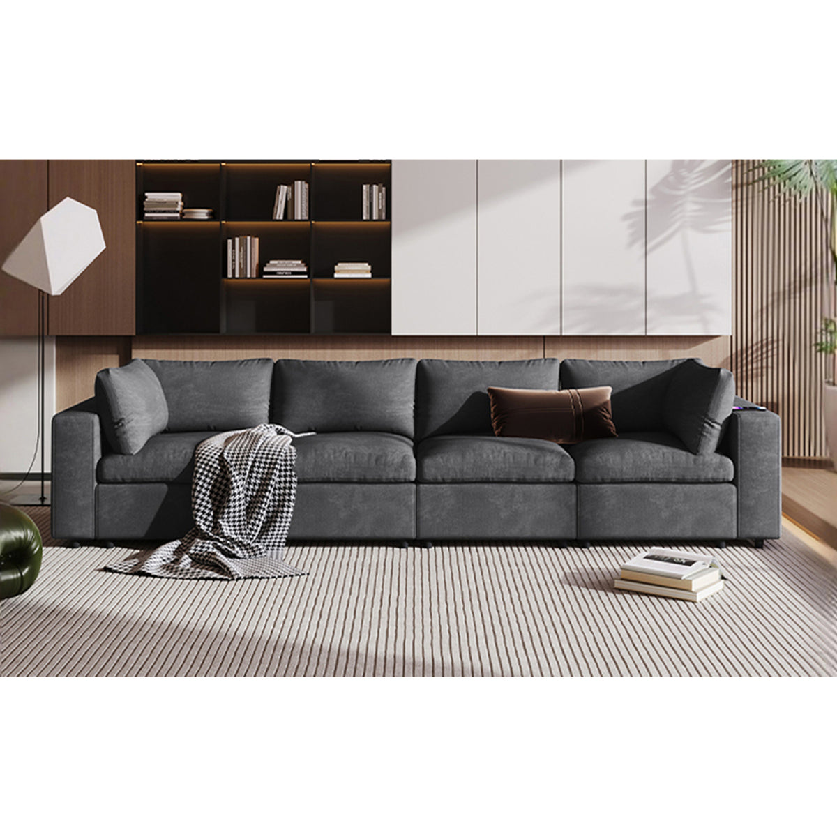 variant-group:rf-n711wy000413aae|Roomfitters Upholstered Modular Sofa with Storage Space, USB Charging Ports, Wireless Charging, Built-in Bluetooth Speaker, Sectional Sofa for Living Room and Apartment, Gray