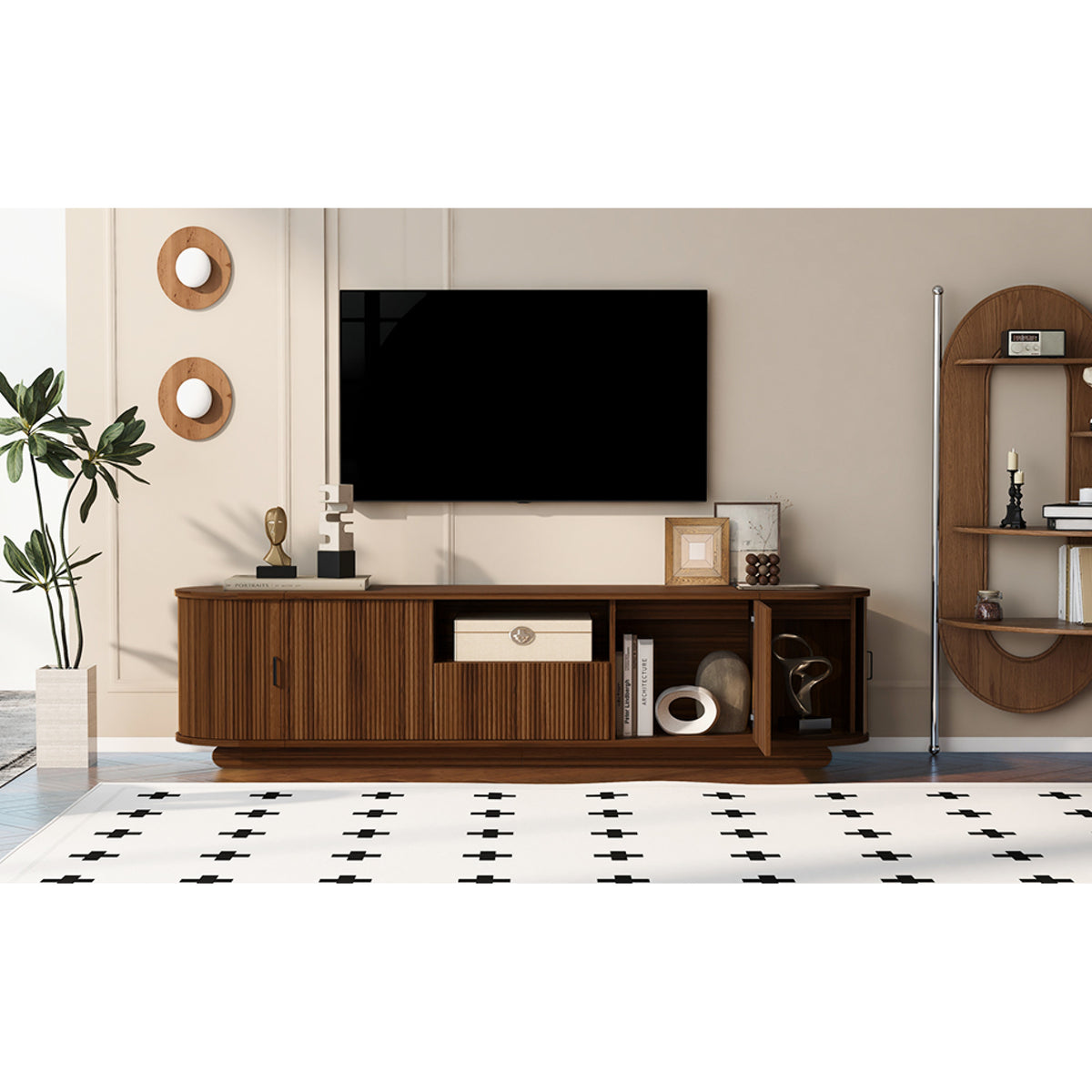 variant-group:rf-n724p420628d|Roomfitters American Style TV Stand Console with Hidden Sliding Doors, Antique Brown