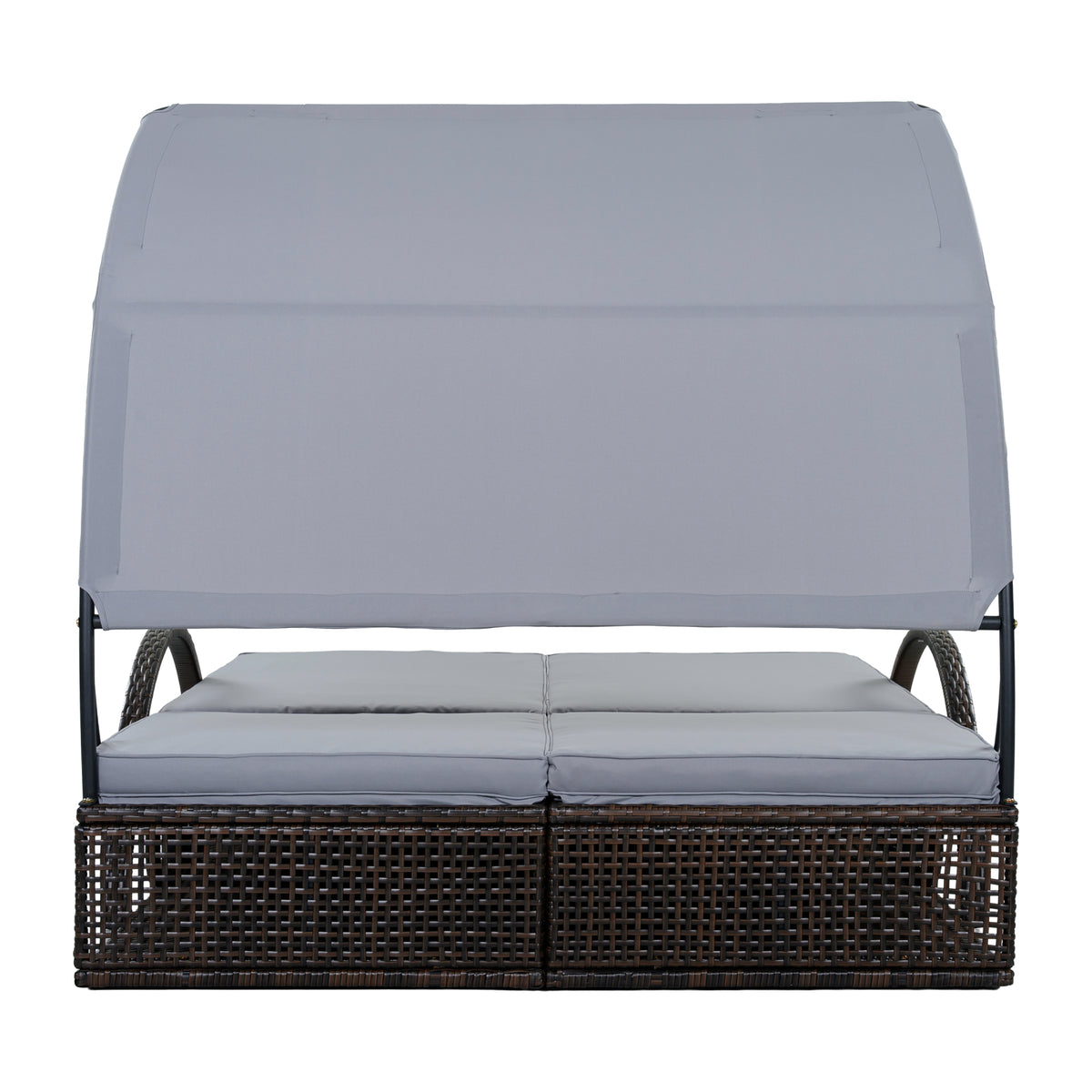 variant-group:rf-n711wy000485aae|Roomfitters Slate Grey HDPE Wicker Outdoor Double Sunbed, Steel Frame Patio Chaise, Hidden Side Tables, Canopy