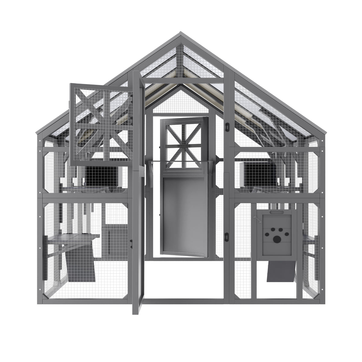 variant-group:rf-n704g201618e|Roomfitters Extra Large Outdoor Catio Cat Enclosure with Cooling PVC Roof and Insulated Boxes Gray