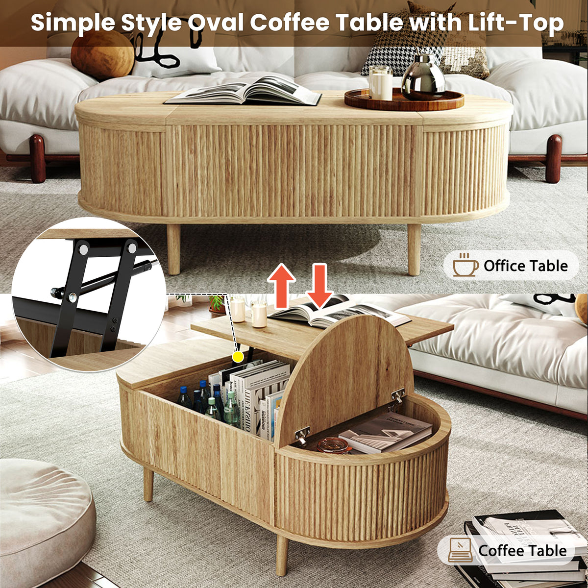 variant-group:rf-n724p416050d|Roomfitters Minimalist Oval Lift-Top Coffee Table with Wood Wave Grain Finish, Acacia Wood