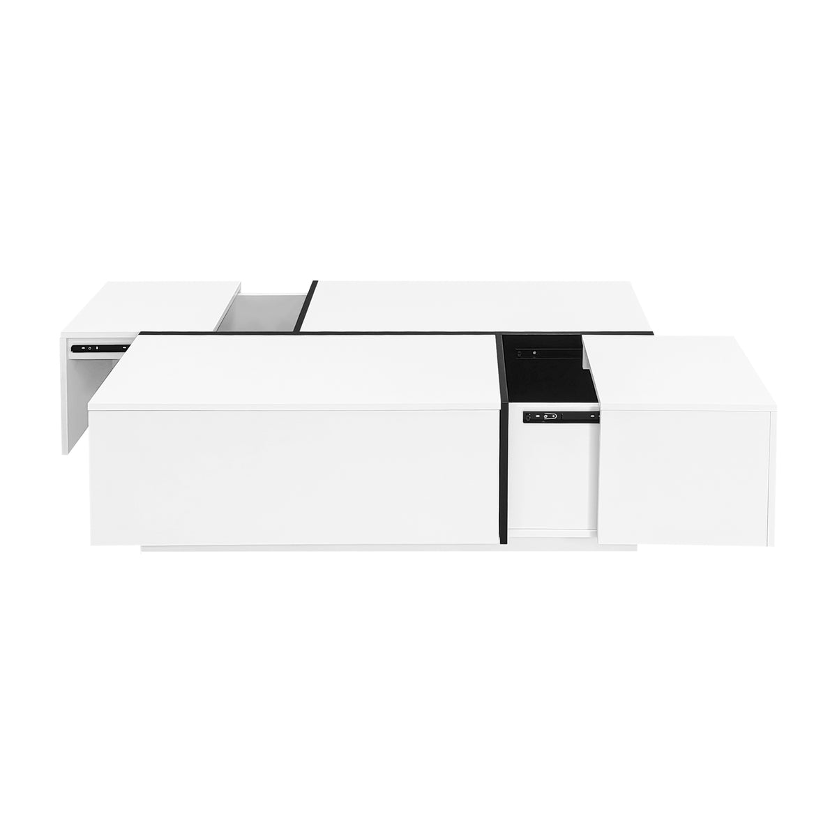 variant-group:rf-n724p292070k|Roomfitters Glossy Extendable Coffee Table with 2 Drawers and Hidden Storage Compartments, Multi-Functional Design, White