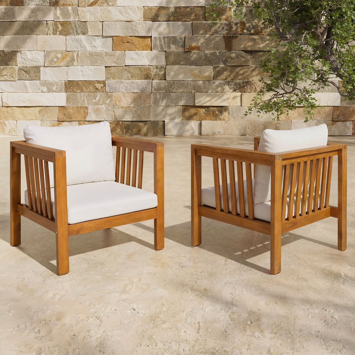 variant-group:rf-n704p448453a|Roomfitters Set of 2 Outdoor Acacia Wood Club Chairs with Modern Square Arms 2-Piece Patio Conversation Set Beige