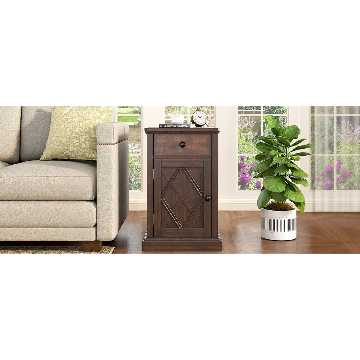 variant-group:rf-n724p353565d|Roomfitters Classic Charging End Table with USB Ports and Storage Drawer, Antique Brown