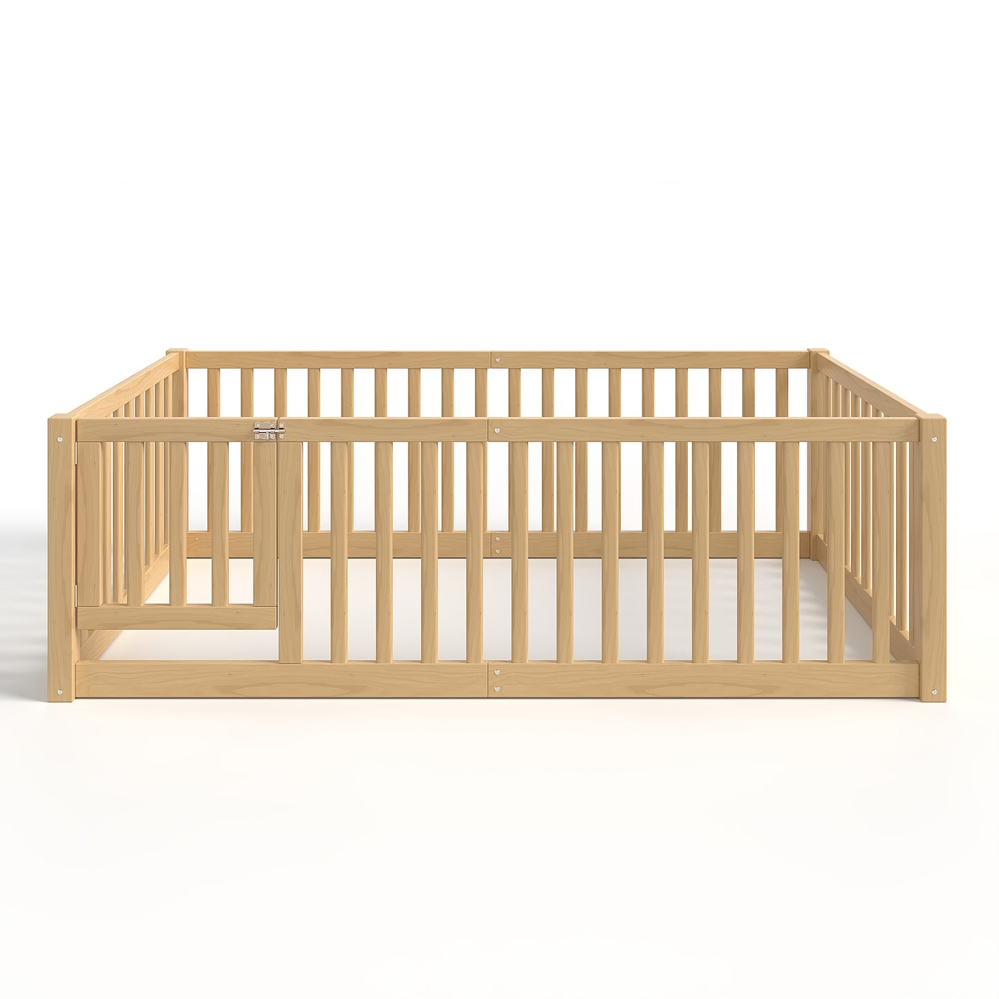 variant-group:rf-w1580p417669|Roomfitters Twin Size Wooden Floor Bed with Safety Guardrails Door, Solid Wood Low Profile Toddler Bed Frame, Natural