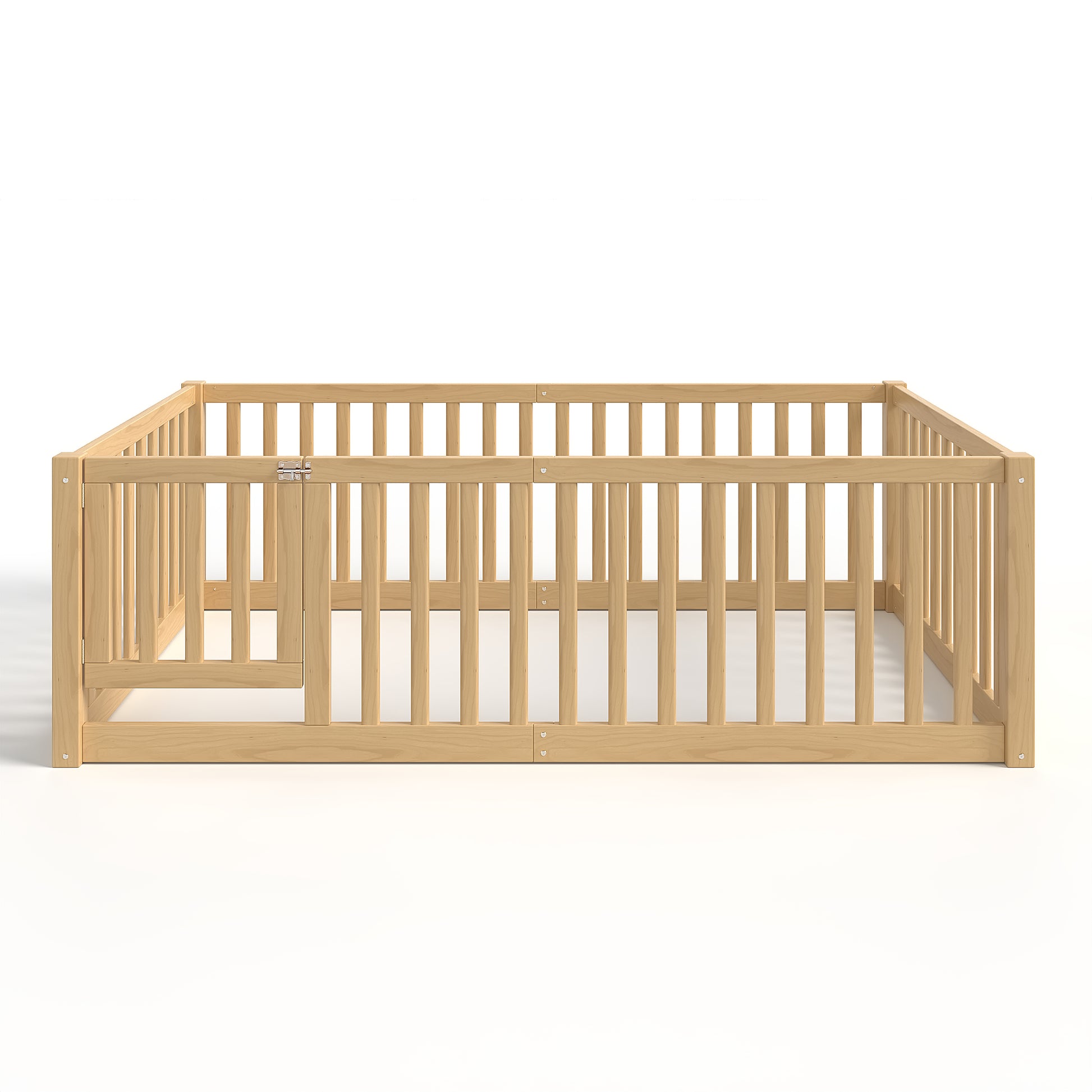 variant-group:rf-w1580p417669|Roomfitters Twin Size Wooden Floor Bed with Safety Guardrails Door, Solid Wood Low Profile Toddler Bed Frame, Natural