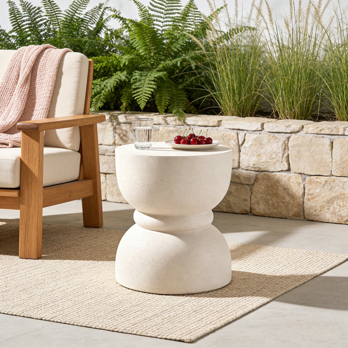 variant-group:rf-n711p422067k|Roomfitters Contemporary Beige Concrete Side Table, Rounded Waist Outdoor End Table, MgO Decorative Garden Stool