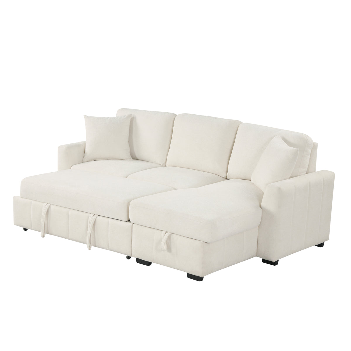 variant-group:rf-n711wy000467aaa|Roomfitters 90" L-Shaped Sectional Sleeper Sofa with Storage Chaise and Pull Out Bed, Fold Down Cup Holder Table, Beige