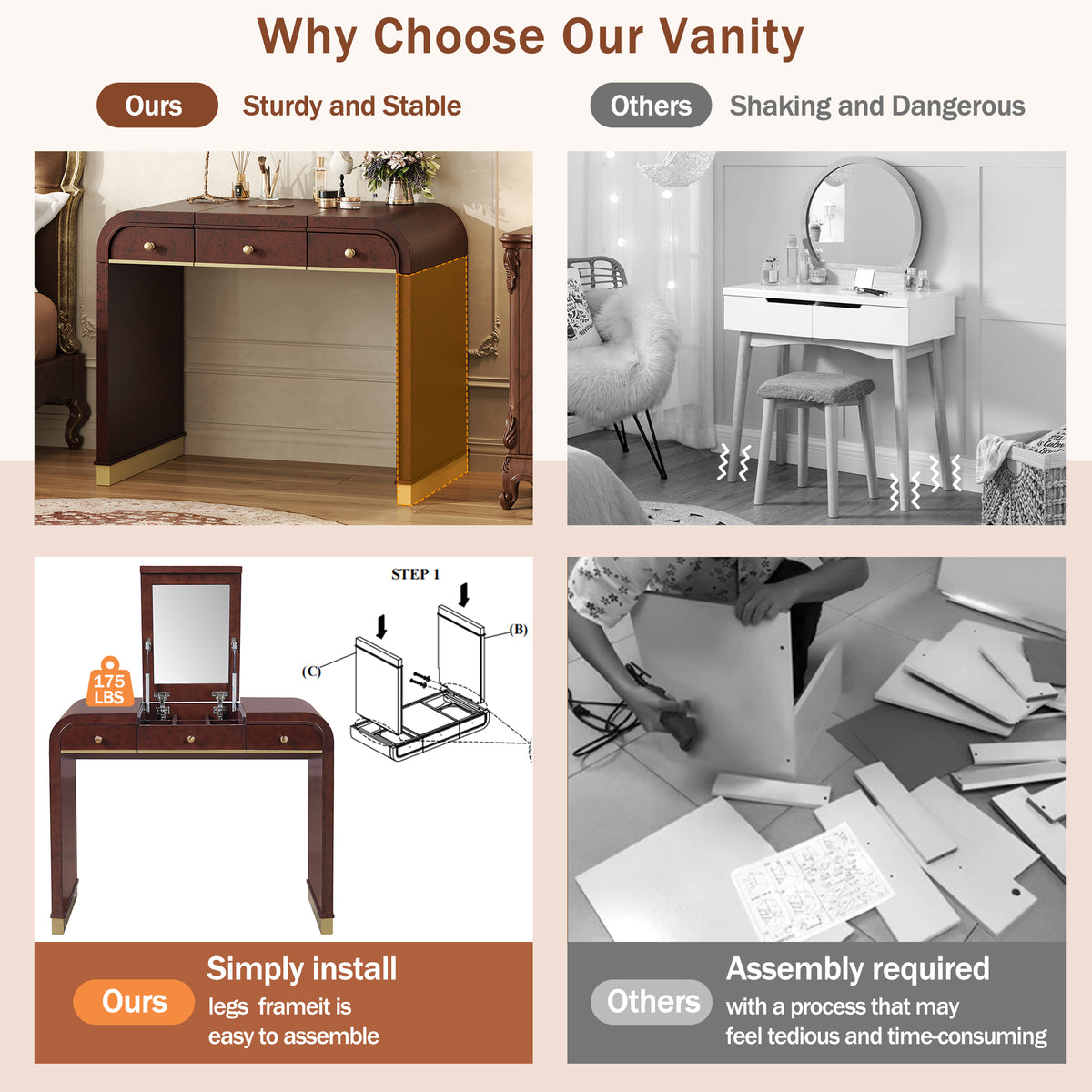 variant-group:rf-n704p381406p|Roomfitters Flip Top Vanity Desk with Mirror and Hidden Storage, Modern Makeup Table with Gold Trim for Small Space, Espresso