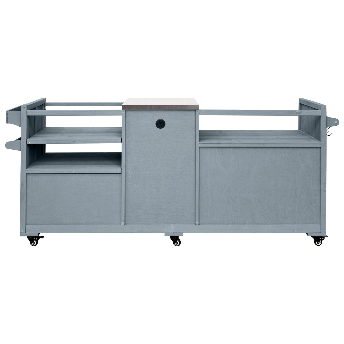 variant-group:rf-n707p392140g|Roomfitters 80.5" Extra Large Grill Cart, Outdoor Kitchen Prep Station with Stainless Steel Top & Kamado Grill Stand, Grey+Blue