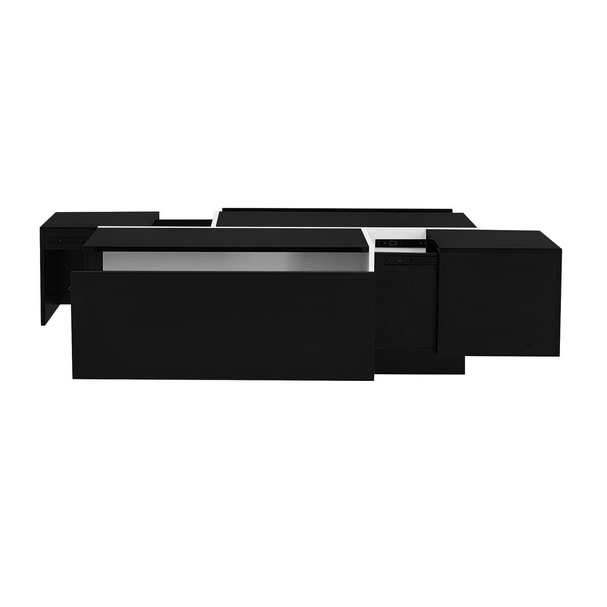 variant-group:rf-n724p292070b|Roomfitters Glossy Extendable Coffee Table with 2 Drawers and Hidden Storage Compartments, Multi-Functional Design, Black