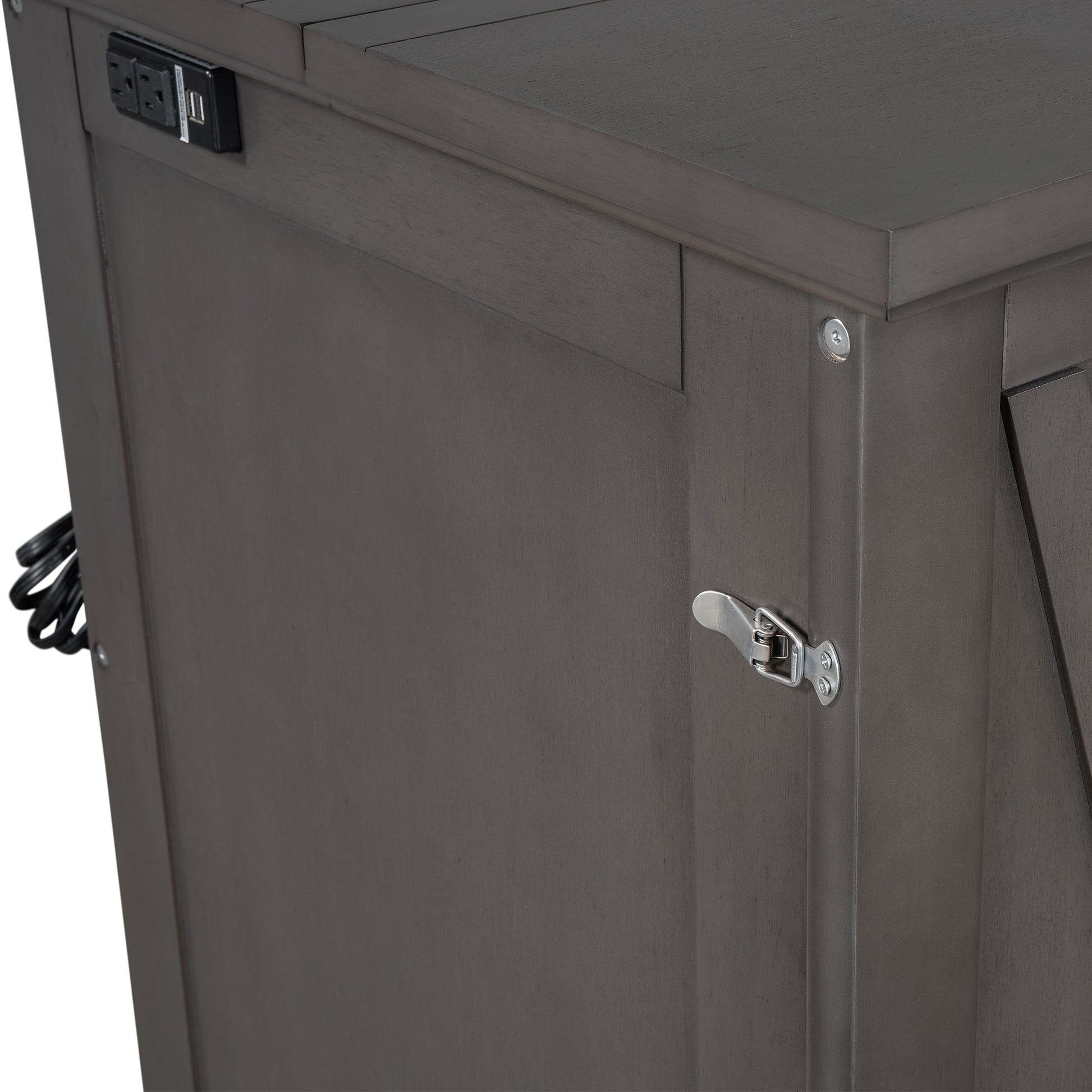 Roomfitters Full Size Solid Wood Murphy Bed Chest Cabinet, Farmhouse Wall Bed Charging Station Storage Drawer, Grey Roomfitters