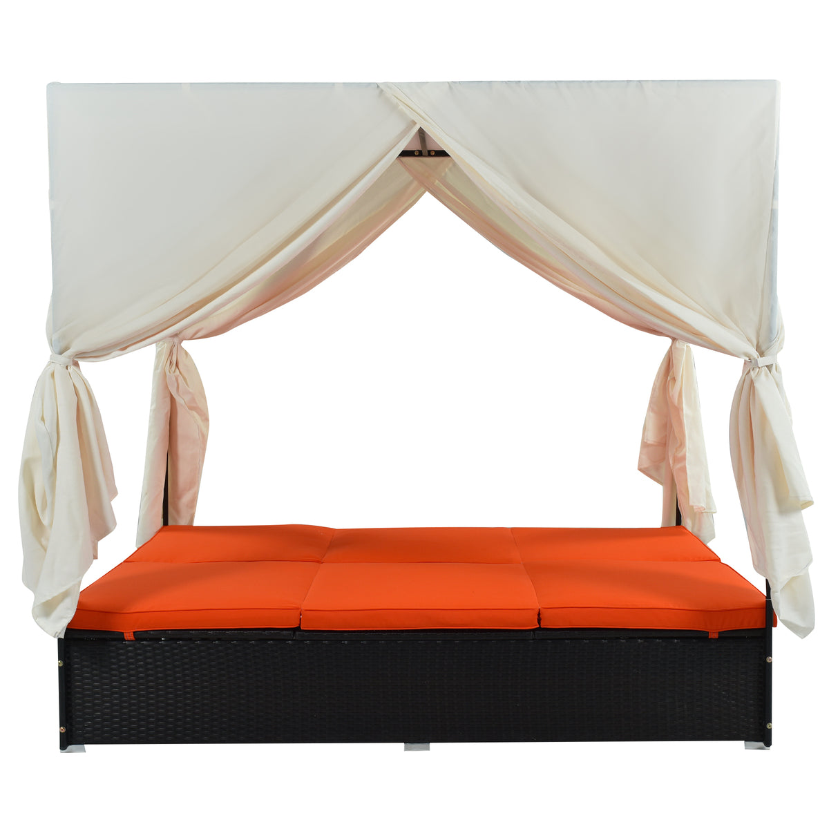 variant-group:rf-n711wy000476aao|Roomfitters Luxury Cabana Vibrant Orange Outdoor Double Chaise Lounge Patio Daybed, Curtains, Adjustable Reclining
