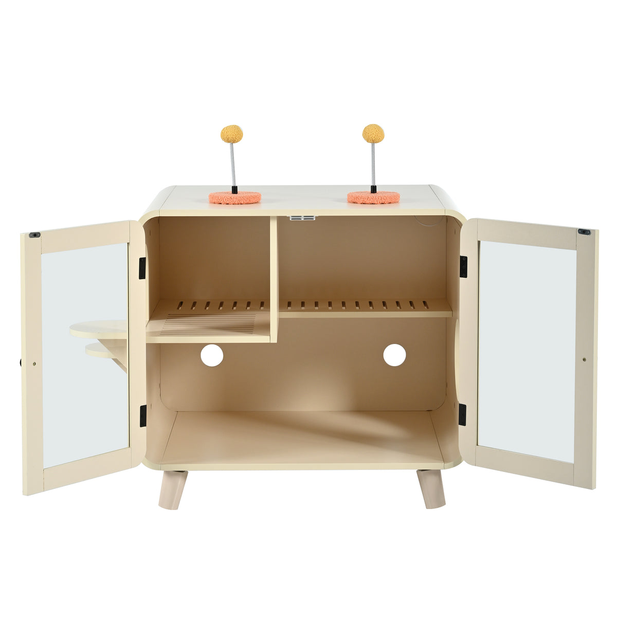 variant-group:rf-n704p419240a|Roomfitters Retro TV-Style Hidden Cat Litter Box Enclosure with App Controlled RGB LED Lights and Stairs Beige