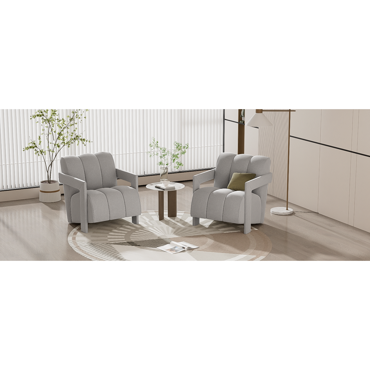 variant-group:rf-n724sj000138aae|Roomfitters Modern Minimalist Armchairs with L-Shaped Armrests and Polyester Upholstery, Set of 2, Gray